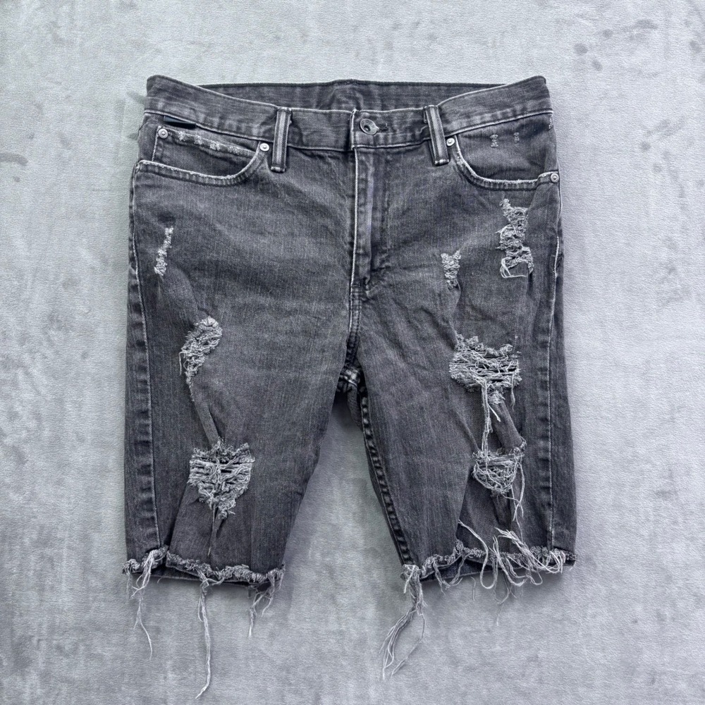 BDG Slim Cutoff Stretch Distressed Denim Shorts Washed Black Mens 30